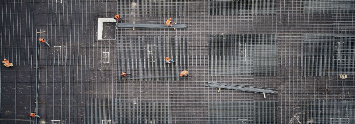 Areial view of workers on a construction site