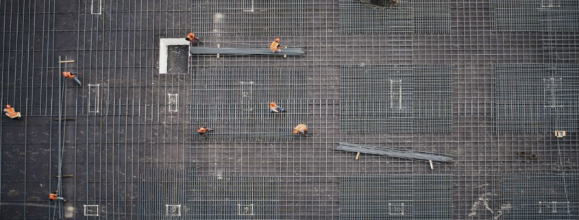 Areial view of workers on a construction site